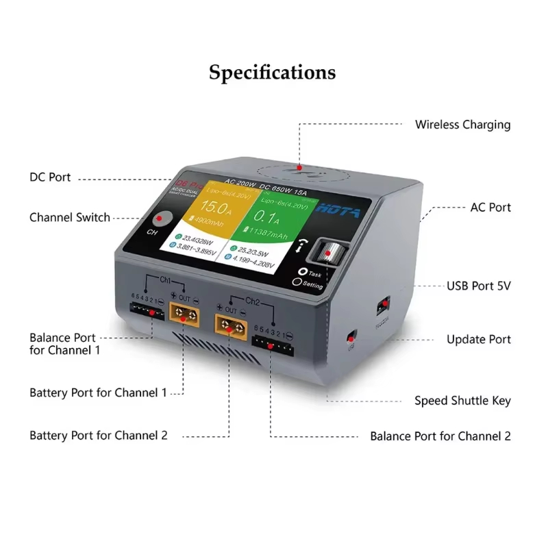 HOTA D6 Pro 200W AC 650W DC Du - Drone Battery Balance Charger recension och pris